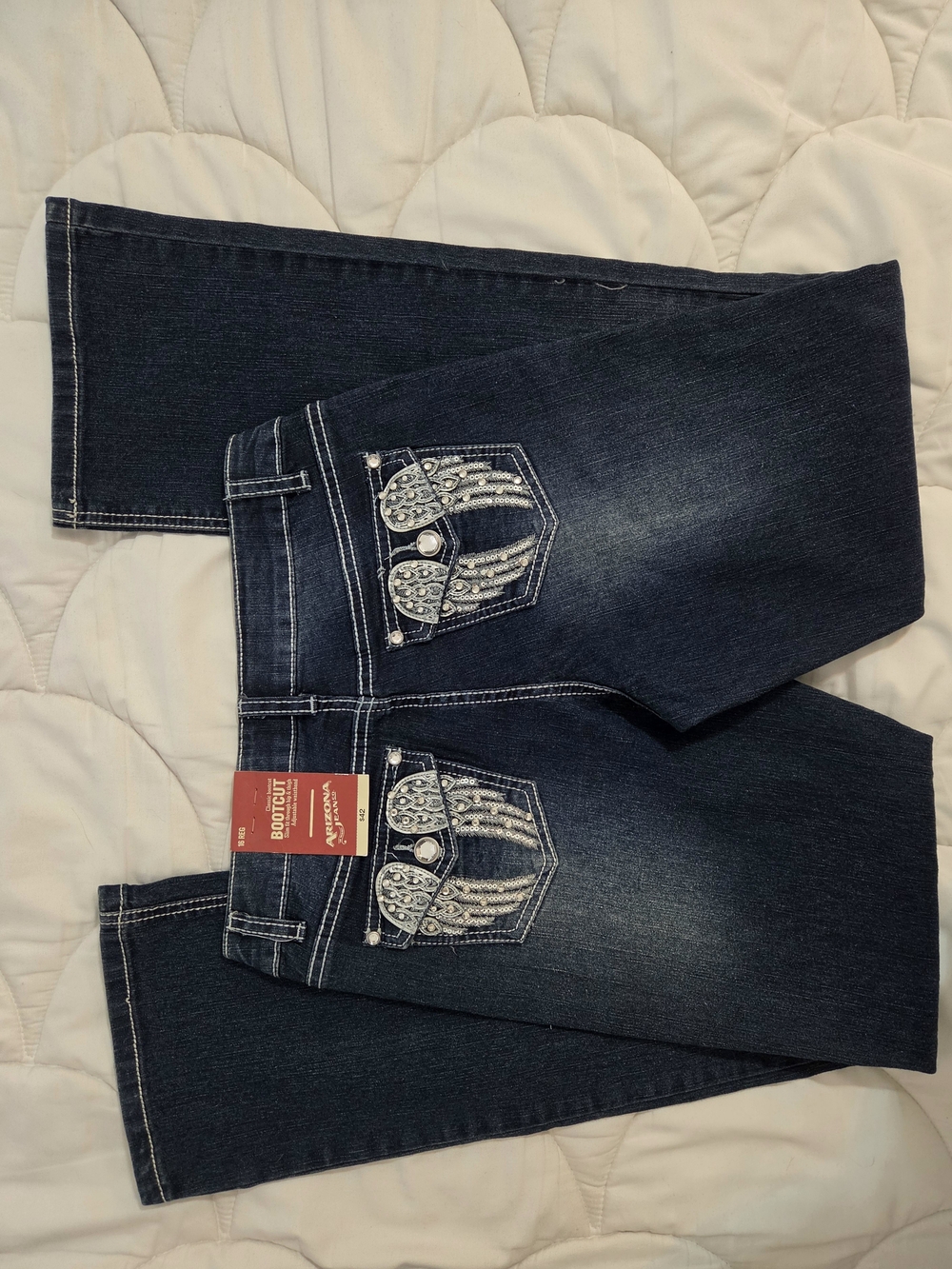Arizona Jeans Dark Blue Y2K Embroidered Angel Bling Bootcut Girl's Jeans Size 16